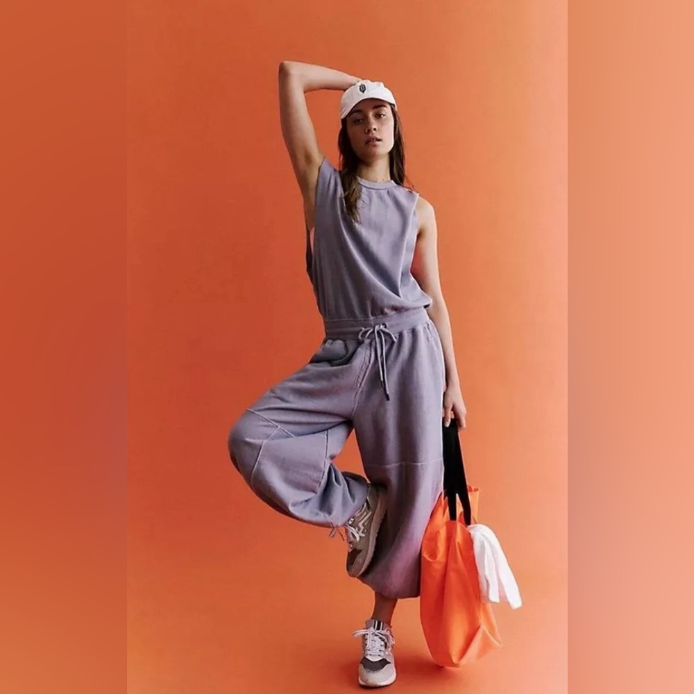 Free People Throw And Go Women's Lavender Gray Jumpsuit Small New oversized